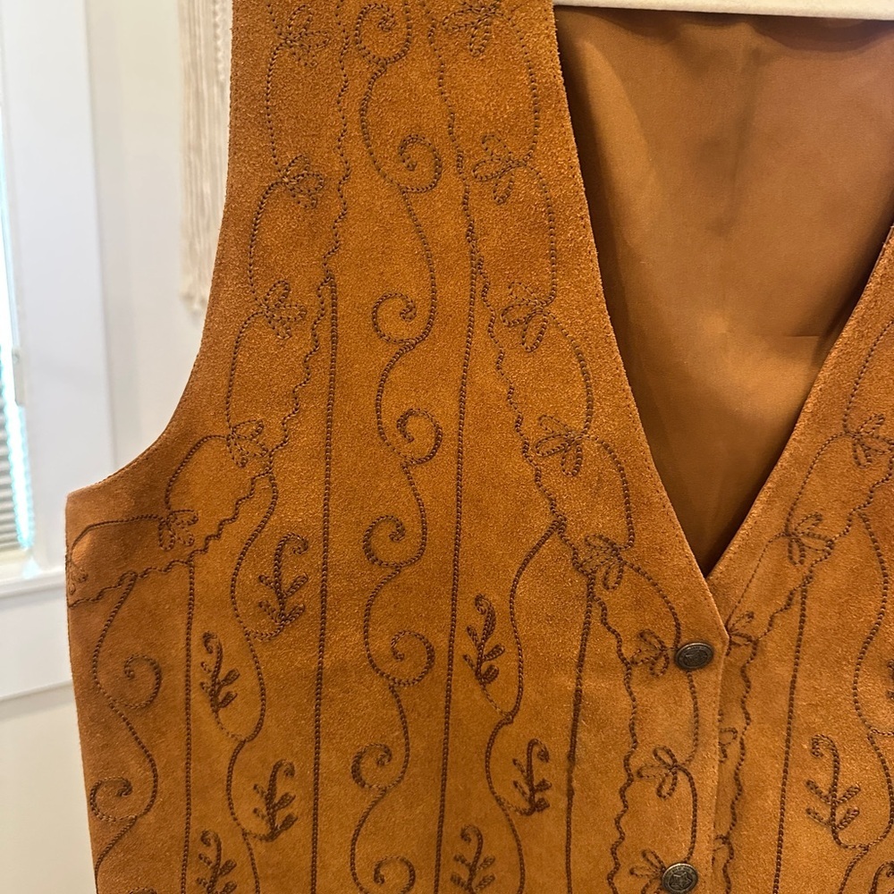 Agapo Vintage Genuine Leather Embroidered Vest Cognac Brown NWT, XL / XXL - Picture 5 of 7